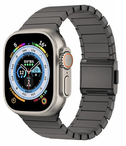 Robust titanrem kompatibel med Apple Watch Ultra 2 Band 49 mm 46 mm 45 mm 44 mm, titanmetall länkarmband med magnetiskt spänne för iWatch Ultra Series 10 9 8 7 SE 6 5 4, Medium, Titan, Ingen ädelsten
