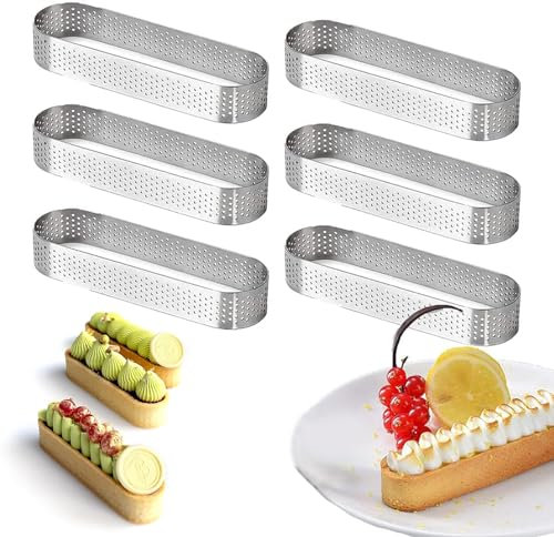 Xanewza Juego de 6 anillos de postre y anillos de comida, elipse mousse de acero inoxidable, anillos de servir elipse, anillos de mousse, resistentes al calor, adecuados para cocinar, hornear mousse