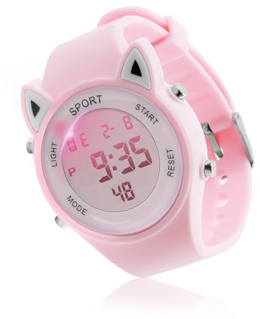 teasteam Kids Digital Watch Girls Watch 30M Waterproof with Pink Cat Ears and Lights Resin Case Sports Luminous Wristwatch Toddler Toy Birthday Thanksgiving Christmas Gifts for 4-12 Year Olds