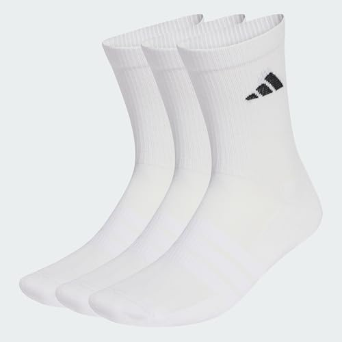 adidas Unisex CUSHIONED SPORTSWEAR CREW SOCKS 3 PAIR PACK, white/white/black, 8.5-10