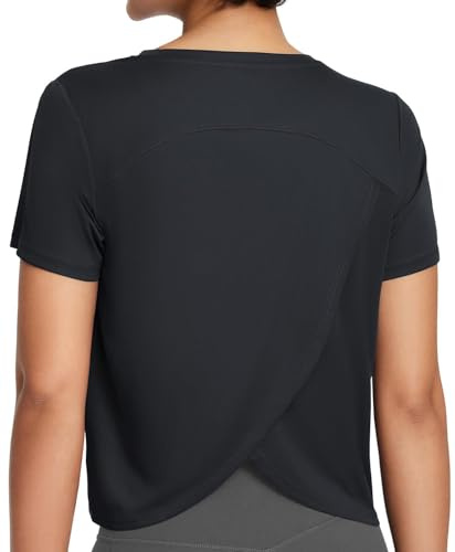 PINSPARK Sportskjorta dam kortärmad UPF 50+ solskydd snabbtorkande sport T-shirt löptröja rund hals funktionell tröja fitness top yoga topp, svart, L