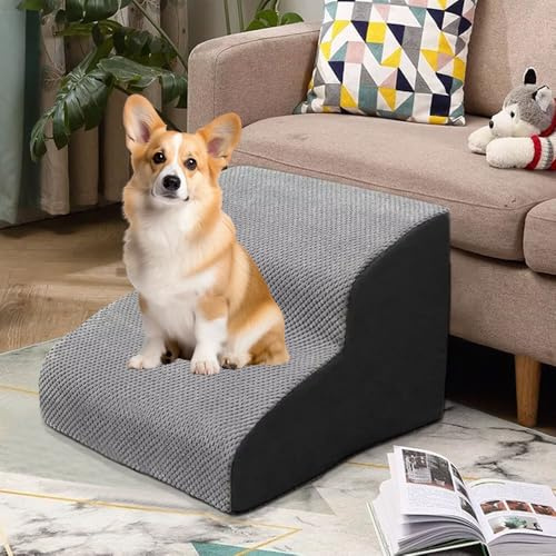 Gziztx Dog Steps for Bed Sofa, 2-Step Foam Pet Stairs with Removable Cover, Non-Slip Dog Ramp Ladder for Small Dogs & Cats 60x40x40cm