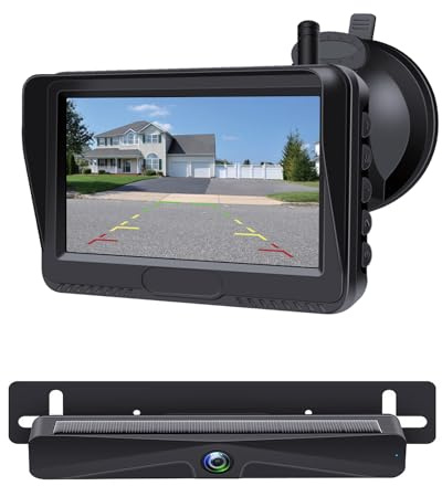 Ecoyoca Solar Wireless Backup Camera with 4.3 Monitor, Reversing Camera USB Charger Port 4800mAh Battery Easy Installation Back Up Camera,Waterproof Reverse Camera for Car RV Van,SUV,Truck
