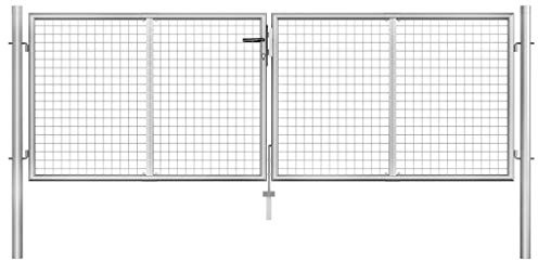 Cancello da Giardino in Acciaio Zincato, Design Classico e Sicuro, Cancello Giardino Esterno, Portoncino Ingresso Esterno, per Recinzione e Giardinos, Colore Argento, 306 x 125 cm