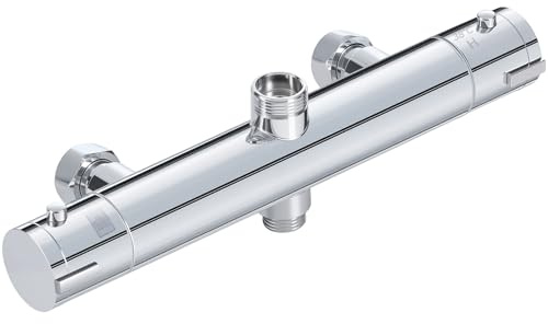 INMOZATA Thermostatic Shower Mixer Bar Two Outlet,Chrome | Wall Mounted Shower Mixer Bar with Anti-Scald Control Valve, Hot Cold Water Mixer Constant Temperature Control for Bathroom