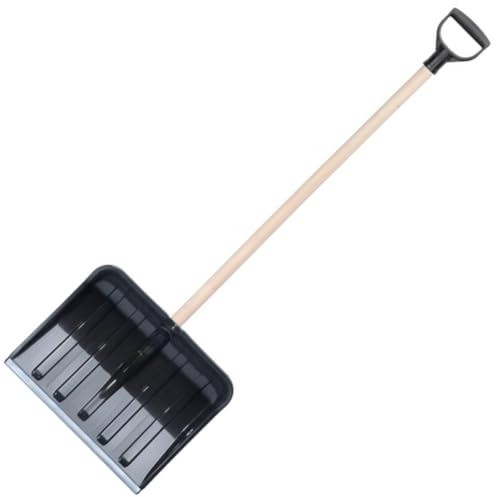 pokm toolsmarket - Pala da neve in plastica + bordo in acciaio da 41 cm – Pala da neve leggera con manico in legno e manico a D – Robusta pala da neve