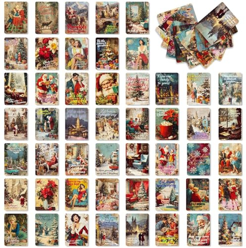 ZXTGBQ 50 Piezas Navidad Tarjetas De FelicitacióN, vintage, invierno Christmas Cards, Postales Navidad con diferentes patrones, Mensaje De Tarjetas, para Saludos Familia, Amigos, Niños