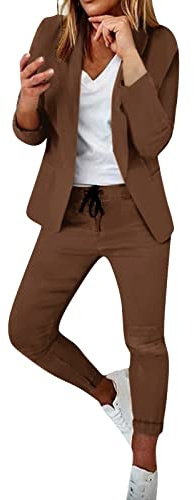 Generico Completo da Cerimonia Donna Elegante Due Pezzi Tailleur con Pantaloni E Giacca Leggeri Lavoro Cerimonia con Risvolto Maniche Lunghe Completo Business Suit E Lavoro