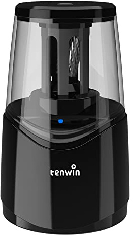 tenwin Rechargeable Electric Pencil Sharpener with Durable Helical Blade to Fast Sharpen, Heavy Duty Pencil Sharpener for No.2 & Colored 6-8mm Pencils for School Office Home (Black)