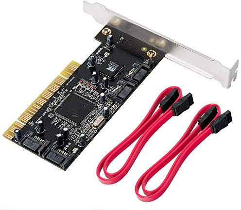 QNINE Scheda di espansione Interna del Controller PCI SATA Raid 4 Porte con 2 Cavi SATA, convertitore Adattatore da PCI a SATA per PC Desktop Supporta HDD SSD