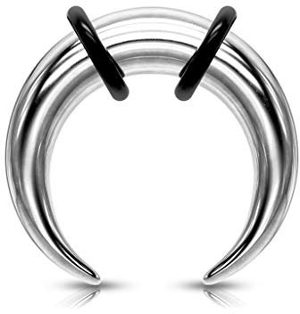 beyoutifulthings Dehn-Stab Taper Buffalo Horn Edelstahl Silber O-Ring Dehnanhänger Universal-Piercing Ohr-Piercing Ohr-Schmuck 4mm
