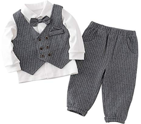 Famuka Traje de Bebé Niño Bautismo Ropa de Boda de Bebé Set (Gris, 80)