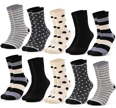 Occulto Calzini da Donna (10 Paia, Modello: Lotte) multicolori in Cotone, graziosi Calze Donna con Righe e Motivi in Diversi Colori