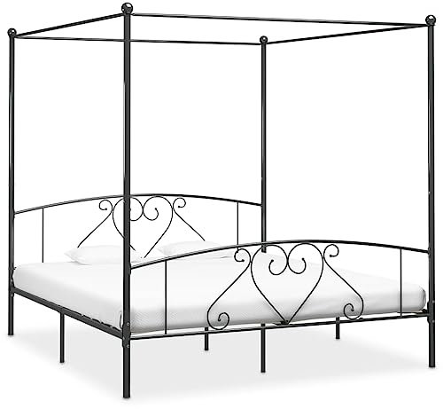 Cadre de lit à baldaquin sans matelas gris métal 200x200 cm