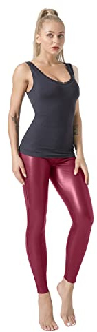 JOPHY & CO. Pantalones Skinny para mujer, negro, mate, bi-elástico, cuero sintético, Push-Up (Número de artículo 9810), Negro, rojo, L