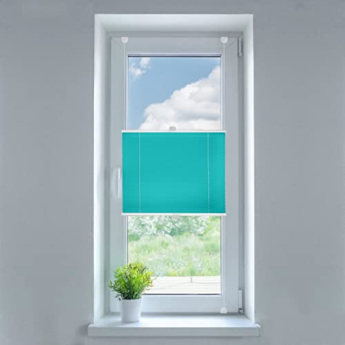 SN Deco - Plissee Klemmfix, ohne Bohren KB-22 türkis | Lichtdurchlässig | Crushed Look | Sonnenschutz (120 x 130 cm)
