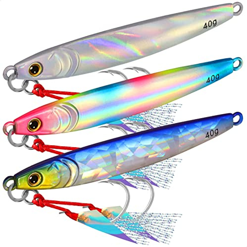 TRUSCEND Valuable Fishing Jigs of Captain's Favorite, Shiny Saltwater Spoons Perfect for Jigging, Slow Pitch Jig Catch More Fish,Durable and Well-Made Bass Fishing Lures with Sharp Hook