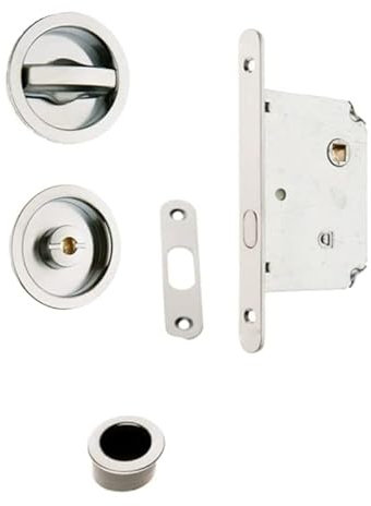 bricoleva.it Ensemble de serrures de porte coulissante, rosace ronde avec note, poignée avec serrure pour porte coulissante (couleur chromée)