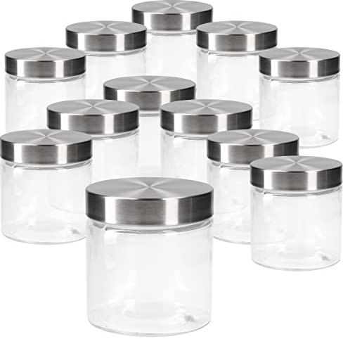 MamboCat 12tlg.-Set Vorratsglas Bera mit Edelstahldeckel Silber I Ø 11 cm I 0.8L I befüllbare Glasdosen I Runddosen I Aufbewahrungsbehälter