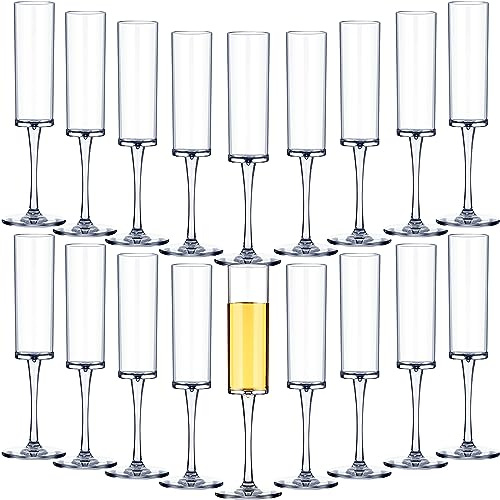 Gerrii 6 oz Acrylic Stemmed Champagne Flutes Unbreakable Plastic Champagne Glasses Reusable Wine Toasting Goblets Crystal Disposable Cocktail Cups for Party, Wedding, Birthday (Clear,18 Pcs)