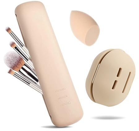 XoeLLe Porta Pennelli da Trucco da Viaggio, 2 Borsa Cosmetica Portatile in Silicone, Supporto per Pennelli da Trucco con Chiusura Magnetica, Custodia per Pennelli da Organize da Viaggio
