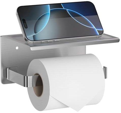 HITSLAM Toilettenpapierhalter Ohne Bohren Silber, Edelstahl Klopapierhalter mit Ablage, Selbstklebend Klorollenhalter Wandmontage, wc Papier Halterung Rollenhalter für Badzimmer Badaccessoires