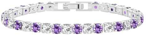Oneress romantiskt och charmigt platinasmyckesarmband, gnistrande flerfärgad zirkon dam tennisarmband, present till alla hjärtans dag och födelsedagsfester YA5032, 19CM, Mässing, Cubic Zirconia
