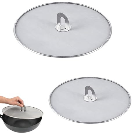 2 Pièces Couvercle Anti Projection Protection Anti-éclaboussures en Acier Inoxydable Avec Poignée Graisse Splatter Écran pour Poêle à Frire 13cm 10cm