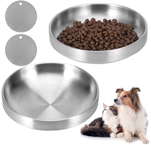 Hejo Cuenco de acero inoxidable para gatos con almohadillas de silicona antideslizantes, cuencos de acero 304 para mascotas, platos de comida a prueba de derrames para gatos, gatitos y cachorros
