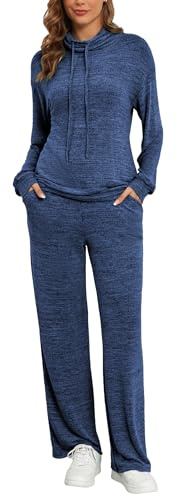 Famulily Tracksuit Womens Full Set Loose Casual Sweatshirt and Warm Joggers 2 Pcs Outfit Suits with Pocket Navy Blue XXL