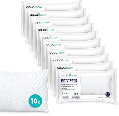 Aquafloow Sachets de Granulés pour Déshumidificateur 280 g, Contrôle des Moisissures pour Pièces de 20 m² | 10x Recharges Ultra-Absorbantes