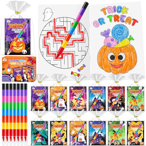 ZMLM Libros para Colorear para Niños, Crayones de 8 Colores Ceras de Colores Kit Detalles Cumpleaños Niños Pintar Manualidades Pascua Regalos para 3 a 9 Años (24 Halloween)