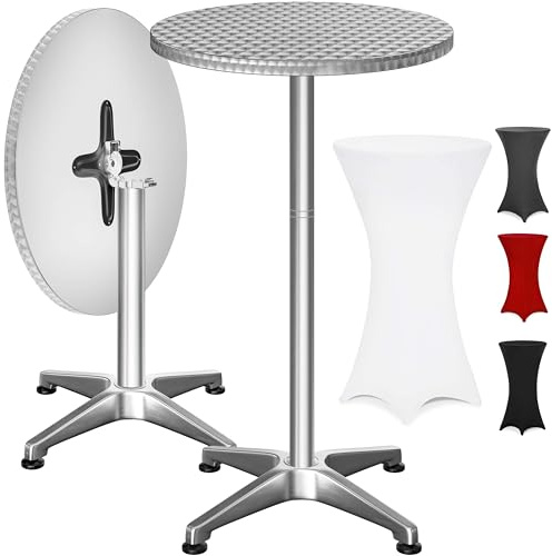 Casaria® Tavolo Alto da Bar 2in1 con Fodera Regolabile in Altezza 70 cm / 115 cm in Alluminio Rotondo Ø60 cm Pieghevole per Esterni Giardino Bistrot Feste Tavoli da Ricevimento