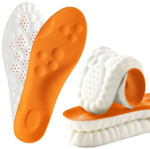 Plantillas Absorbentes Hombre - Plantillas Ortopédicas Naranjas EU 43-44 para Correr, Zapatos de Trabajo, Soporte de Arco & Confort, Almohadillas Transpirables