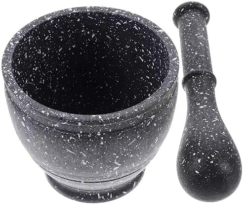 Garlic Masher with Pestle, Speckled Black and White Granite Style, 10cm Plastic Mortar and Pestle Set