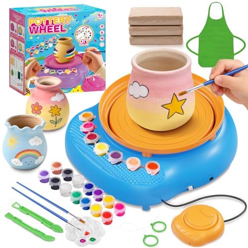 Hzitcigm Kit Poterie Enfant, Tour de Potier Argile Autodurcissante 6-12 Ans