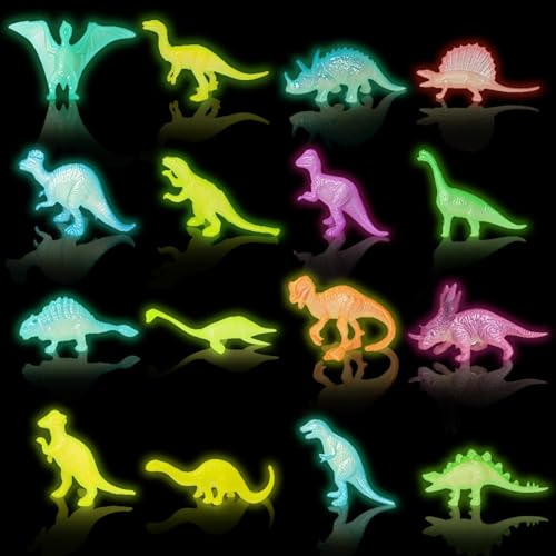 LUKIUP 48 Figuras de Dinosaurios Luminosos, Luminosos Dinosaurios Juguetes, Dino Regalo de Cumpleaños, Minifiguras de Dino para Cumpleaños Aprendizaje y educación