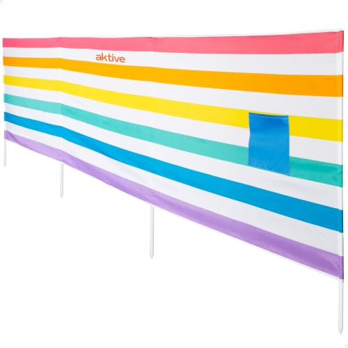 AKTIVE Paravent de Plage, 360 x 85 cm, Multicolore, Protection UV30, Tissu Polyester, Structure Acier, Comprend 4 Baleines, Sac de Transport, Coupe-Vent Pliable (62492)