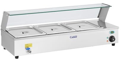 Royal Catering Baño María 3 Recipientes GN 1/2 Gastronorm RCBM-3 (Grifo De Vaciado, Potencia 1.300 Watt, Dimensiones: 95 x 40 x 16 cm)