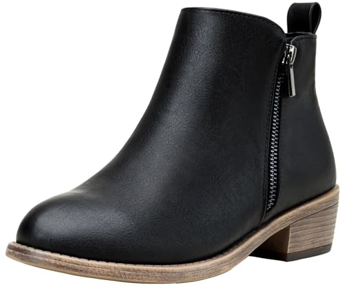 Jeossy Women's Black Ankle Boots, Classic Low Heeled Short Booties, 905 - Black Pu, Size 9 US - Casual Comfortable Boots (DJY905 Black 09)