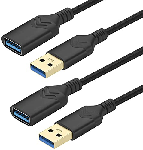 USB 3.0 Extension Cable, [2Pack] 2FT High Speed Extension Cable USB A Male to Female Extension Cord for Playstation/Xbox/Flash Drive/Card Reader/Hard Drive/Keyboard/Printer/Scanner (Black, 2Pack 2FT)