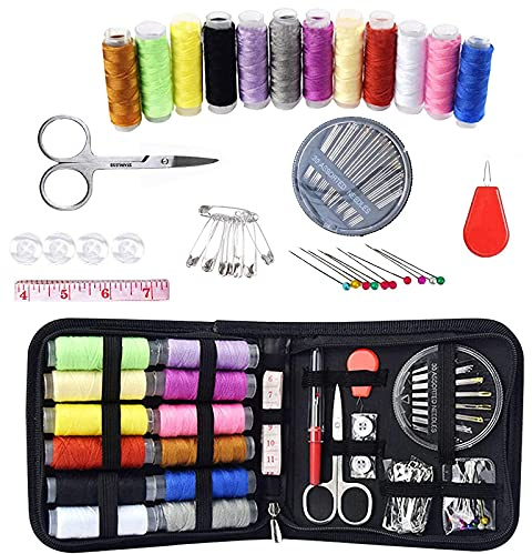 Kit de Costura, Costura Kit de Accesorios para el Viajes y Principiantes y emergencias, Costura Premium con Funda de Transporte, para hogar, viajes, Uso de Emergencias (Negro)