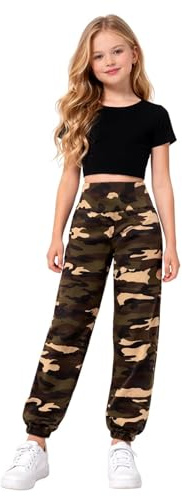 janisramone Kids Girls New Neon Crop Top Army Camo Print Alibaba Harem Leggings 2 Pcs Co-ord Dance Sets