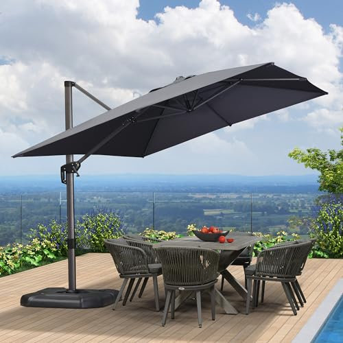 PURPLE LEAF Parasol Déporté Rectangulaire 2,7 x 3,5 m avec Pied en Croix, Parasol de Jardin Extérieur en Aluminium Toile Haute Densité 240 g/m² avec Protection UV, Inclinable et rotatif à 360°, Gris