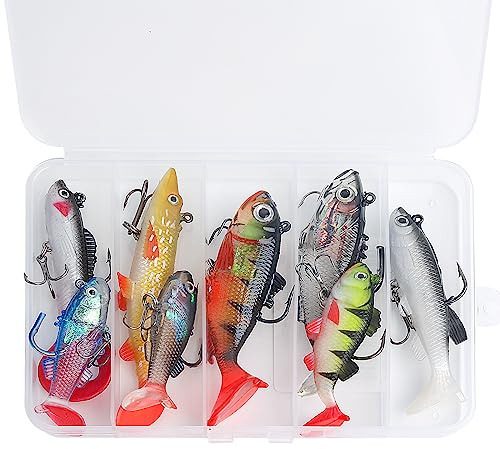 Realure Soft Plastic Fishing Lures Set - 8 Pcs Pre-Rigged Jig Head, Premium Artificial Sea Bait for Saltwater Freshwater, Paddle Tail Swim Baits for Bass Trout Perch