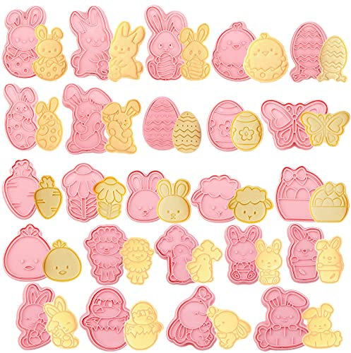 Bekecidi 24 Pezzi Formine Biscotti Pasqua, 3D Tagliabiscotti Pasqua Formine per Biscotti Plastica Set Stampi per Biscotti Pasquali Coniglio, Uovo, Conigliett, Pulcino, Decorazioni per Torte, Fondente