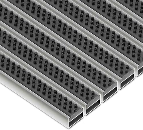 Sellon24 Aluminium Fußmatte H=22mm Außen/-Innenbereich Fussabtreter Eingangsmatte Schmutzfangmatte Bürste Gummi (Clean Scrub, B:60cm x L:40cm)