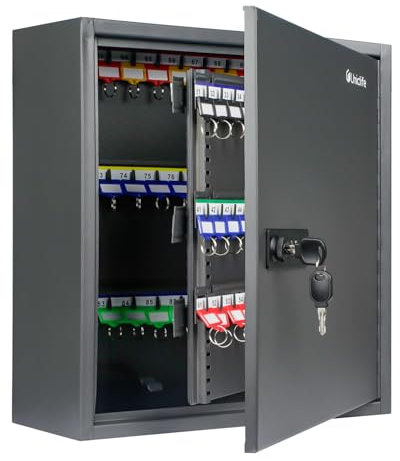 Uniclife Armoire à clés à 120 Positions avec Combinaison et Serrure à clé réinitialisable, boîte de Rangement numérique Noire en Acier avec Supports réglables, étiquettes colorées et Crochets