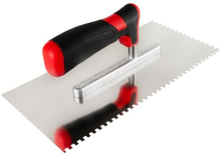 Zahnkelle 4x4 mm zum Verlegen von Fliesen Zahnspachtel Edelstahlkelle Ergonomisch Griff Profi Edelstahl 270 x 130 mm