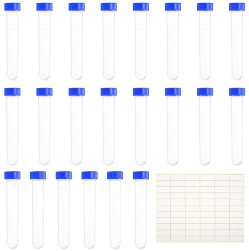 22 Pcs Tubos de Ensayo de Laboratorio, 10ml Tubos de Ensayo de Plástico con Tapa de Rosca, Centrifuge Tubes, Tubos de Prueba de Plástico Transparente para Laboratorio Pigmentos Experimentos